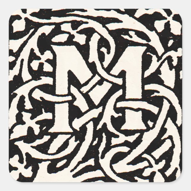 Vintage Monogram M Art Nouveau Letter Square Sticker (Front)