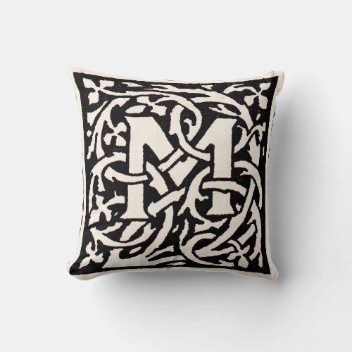 Vintage Monogram M Art Nouveau Letter Throw Pillow
