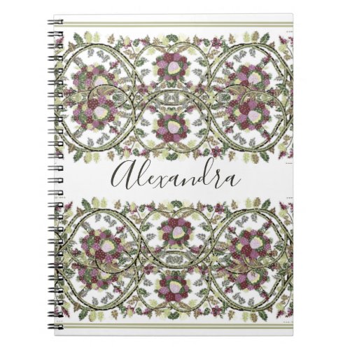 Vintage Monogram name floral  Mauve Pink Sage Notebook