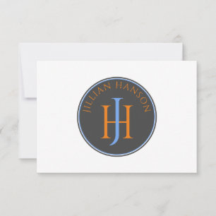 Vintage Monogram Name Logo Orange Blue Note Card