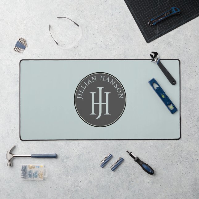 Vintage Monogram Name Logo Smoky Blue Green Desk Mat (Workstation)