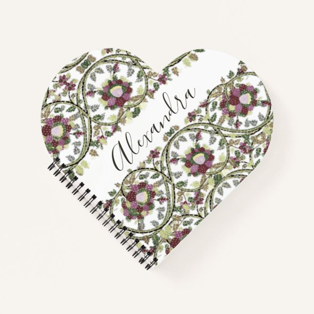 Vintage Monogram NameFloral Mauve Pink Sage  Notebook (Front)