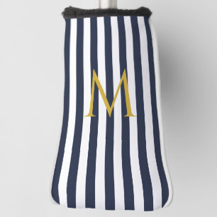 Vintage Monogram Navy Blue & White Stripes Striped Golf Head Cover