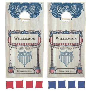 Vintage Monogram Patriotic 4th of July Outdoor Cornhole Set