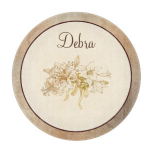 Vintage Monogram Pink and Yellow Flowers Cutting Board