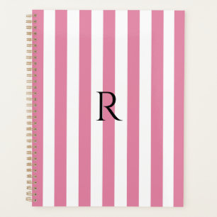 Vintage Monogram Pink & White Stripes Striped Planner