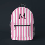Vintage Monogram Pink & White Stripes Striped Printed Backpack<br><div class="desc">Modern vintage striped design. Vertical stripes pattern design in chic french classic summer Pink and white color.</div>