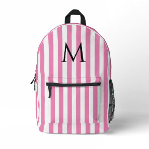 Vintage Monogram Pink & White Stripes Striped Printed Backpack