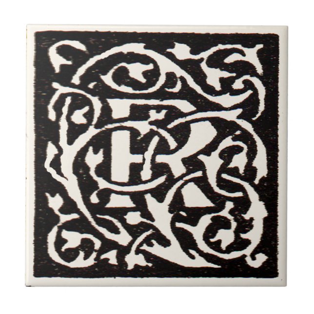Vintage Monogram R Art Nouveau  Ceramic Tile (Front)