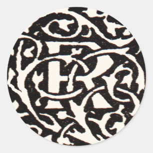 Vintage Monogram R Art Nouveau Classic Round Sticker