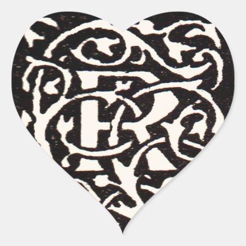 Vintage Monogram R Art Nouveau  Heart Sticker