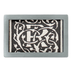 Vintage Monogram R Art Nouveau Rectangular Belt Buckle
