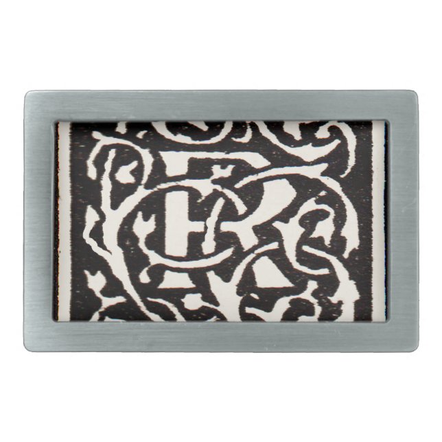 Vintage Monogram R Art Nouveau  Rectangular Belt Buckle (Front)