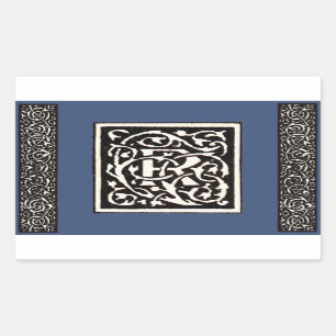 Vintage Monogram R Art Nouveau Rectangular Sticker
