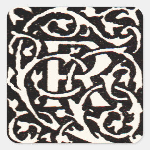 Vintage Monogram R Art Nouveau Square Sticker