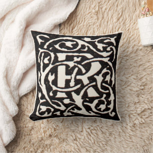 Vintage Monogram R Art Nouveau Throw Pillow