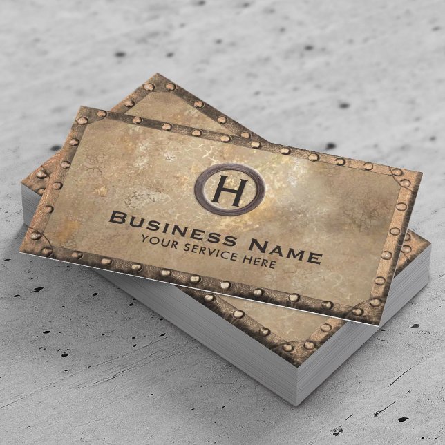 Vintage Monogram Rusty Gold Metal Framed  Business Card (Creator Uploaded)