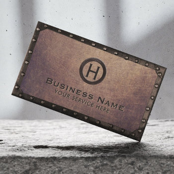 Vintage Monogram Rusty Metal Framed Business Card by cardfactory at Zazzle