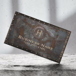 Vintage Monogram Rusty Metal Handyman Contractor Business Card<br><div class="desc">Vintage Monogram Rusty Metal Background Steampunk Construction Business Cards.</div>