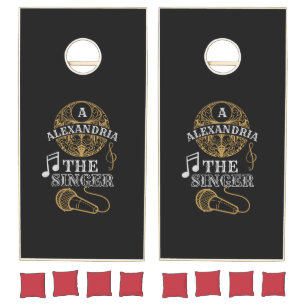 Vintage Monogram singer funny music microphone Cornhole Set