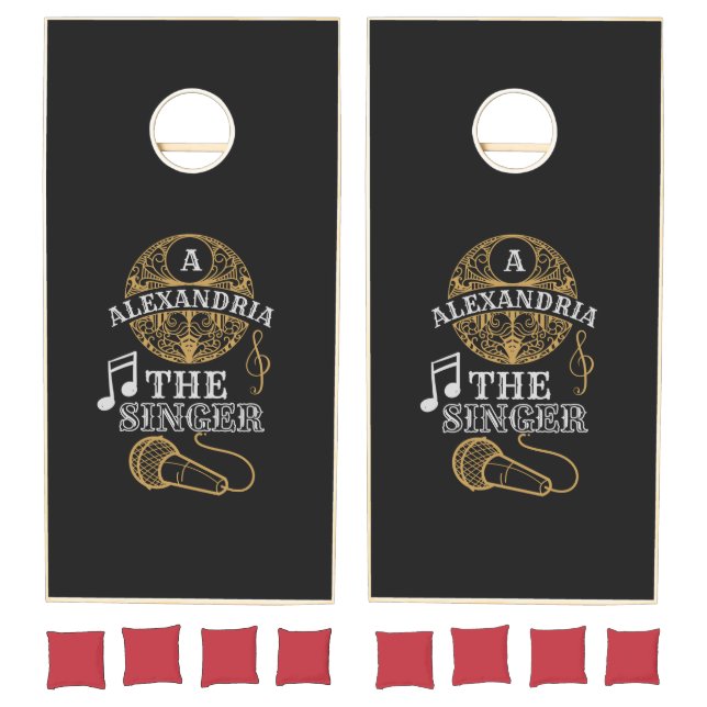 Vintage Monogram singer funny music microphone Cornhole Set (Set)