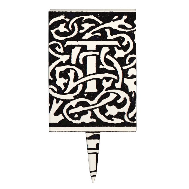Vintage Monogram T Art Nouveau Letter Cake Topper (Front)