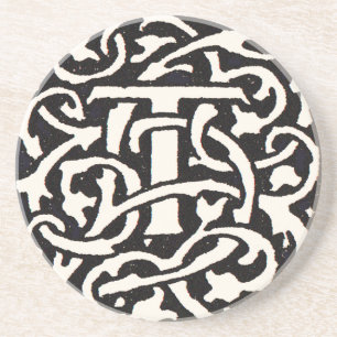 Vintage Monogram T Art Nouveau Letter Coaster