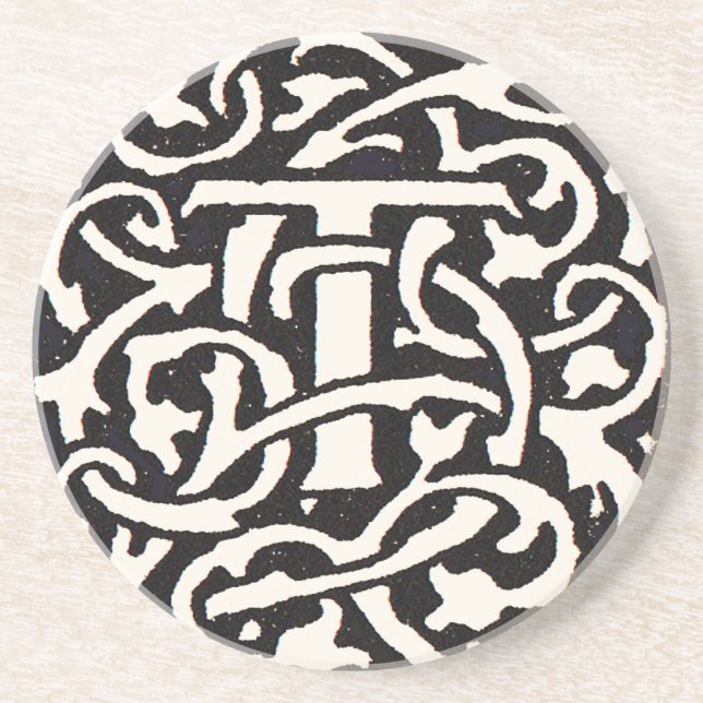 Vintage Monogram T Art Nouveau Letter Coaster (Front)