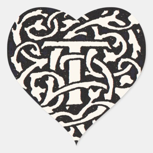 Vintage Monogram T Art Nouveau Letter Heart Sticker