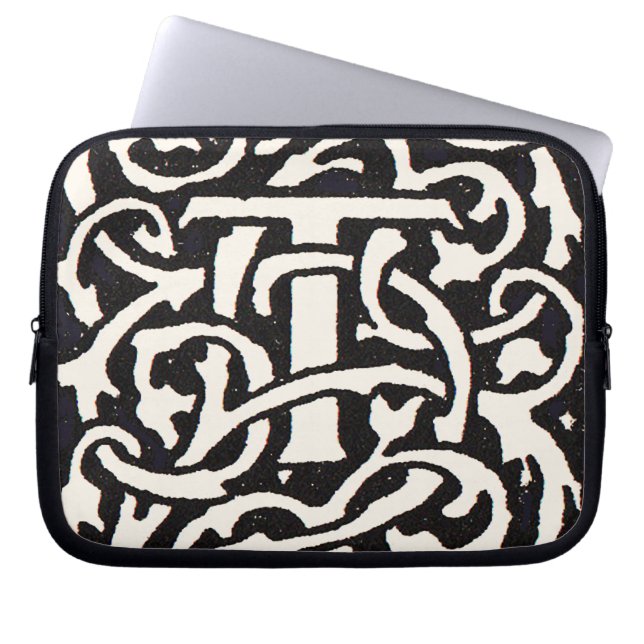 Vintage Monogram T Art Nouveau Letter Laptop Sleeve (Front)