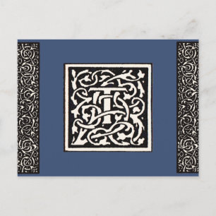 Vintage Monogram T Art Nouveau Letter Postcard