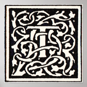 Vintage Monogram T Art Nouveau Letter Poster