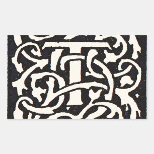 Vintage Monogram T Art Nouveau Letter Rectangular Sticker