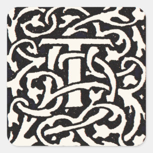 Vintage Monogram T Art Nouveau Letter Square Sticker