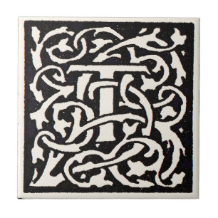 Vintage Monogram T Art Nouveau Letter Tile