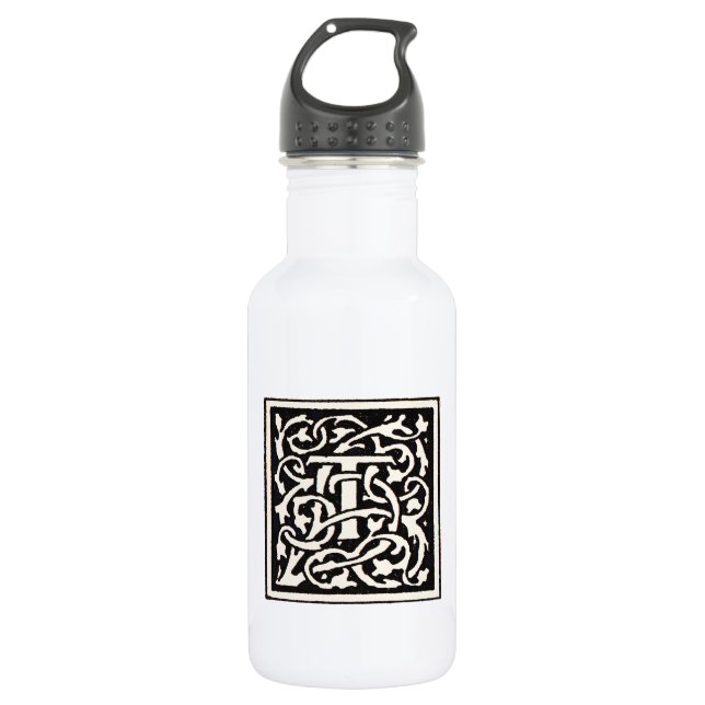 Vintage Monogram T Art Nouveau Letter Water Bottle (Front)