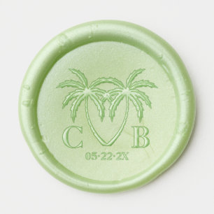 Vintage Monogram Tropical Palm Trees Wedding Wax Seal Sticker