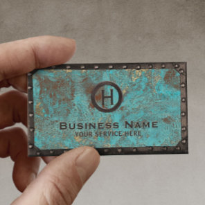 Vintage Monogram Turquoise Copper Metal Frame Business Card