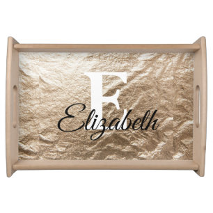 Vintage Monogram typography gold crumpled paper Mu Serving Tray