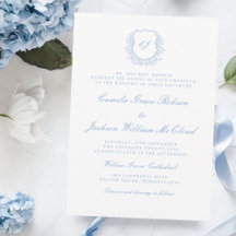 Vintage Monogram White and Dusty Blue Wedding