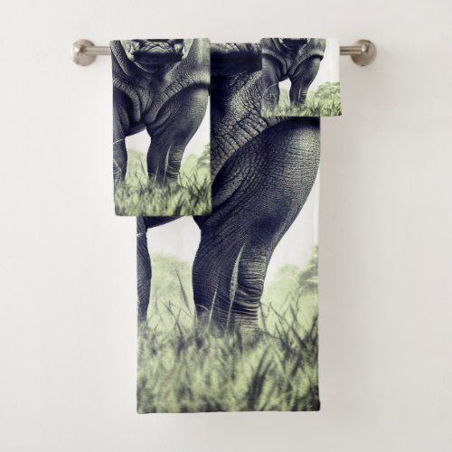 Vintage Monogram Wildlife African Rhinoceros Bath Towel Set