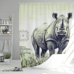 Vintage Monogram Wildlife African Rhinoceros Shower Curtain at Zazzle