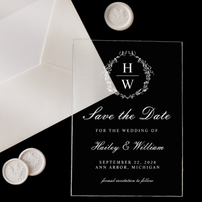 Vintage Monogram Wreath White Save the Date (Creator Uploaded)