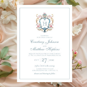 Vintage Monogrammed Floral Crest Wedding Invitation