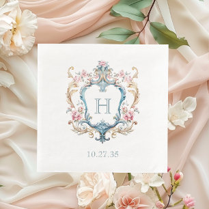 Vintage Monogrammed Floral Crest Wedding Napkins