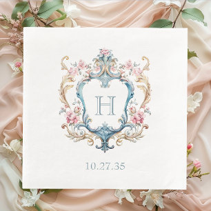 Vintage Monogrammed Floral Crest Wedding Paper Dinner Napkins