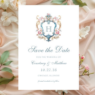 Vintage Monogrammed Floral Crest Wedding Save The Date