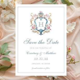 Vintage Monogrammed Floral Crest Wedding Save The Date