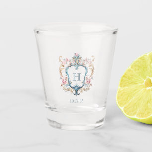 Vintage Monogrammed Floral Crest Wedding Shot Glass