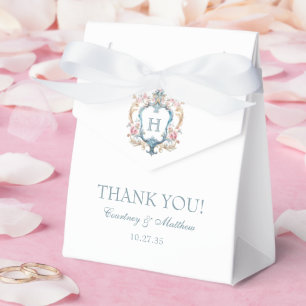 Vintage Monogrammed Floral Crest Wedding Thank You Favor Boxes